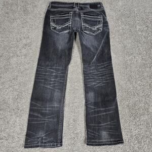 BKE Jake Jeans Men's 33 R Black Bootcut Buckle Embroidered Embroidered Honeycomb